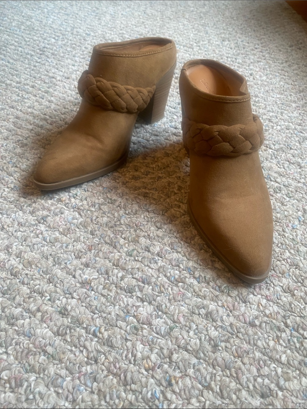 Universal Thread Braided Strap Tan Mule Faux Suede Booties - Women